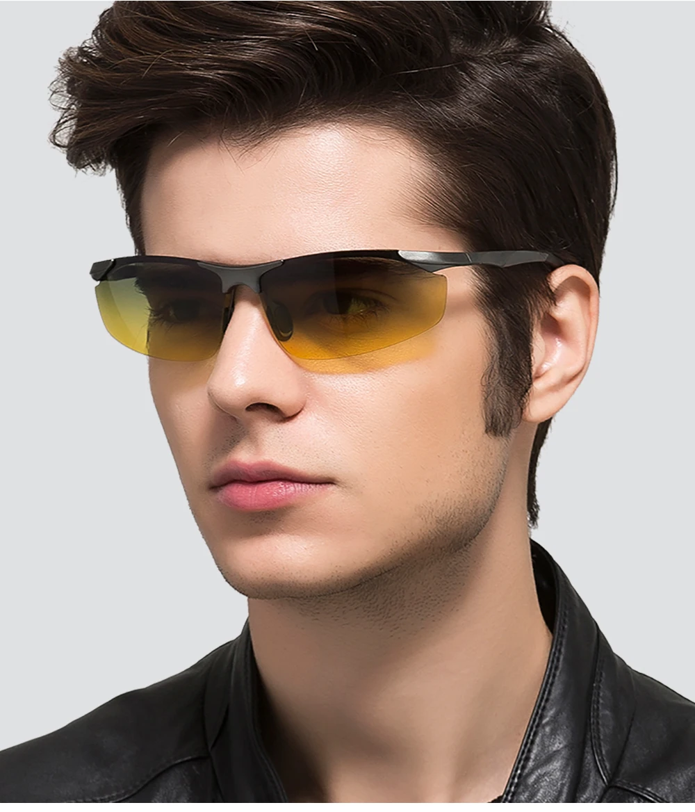 Sunglasses For Men Fashion Day Glasses For Night Vision Photochromic Outdoor Driving Rimless Male Polarized UV400 Lens VT2173