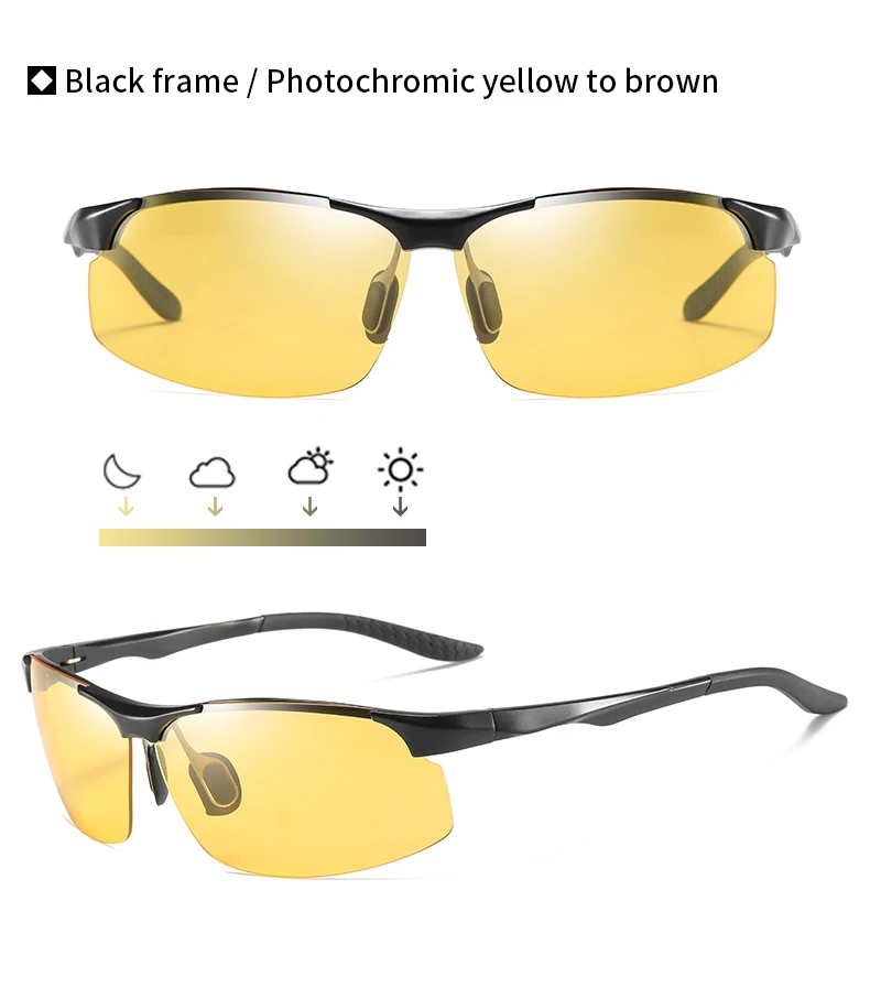 Sunglasses For Men Fashion Day Glasses For Night Vision Photochromic Outdoor Driving Rimless Male Polarized UV400 Lens VT2173