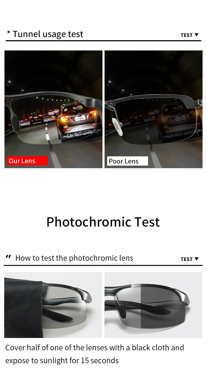 Sunglasses For Men Fashion Day Glasses For Night Vision Photochromic Outdoor Driving Rimless Male Polarized UV400 Lens VT2173