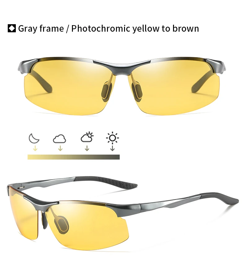 Sunglasses For Men Fashion Day Glasses For Night Vision Photochromic Outdoor Driving Rimless Male Polarized UV400 Lens VT2173