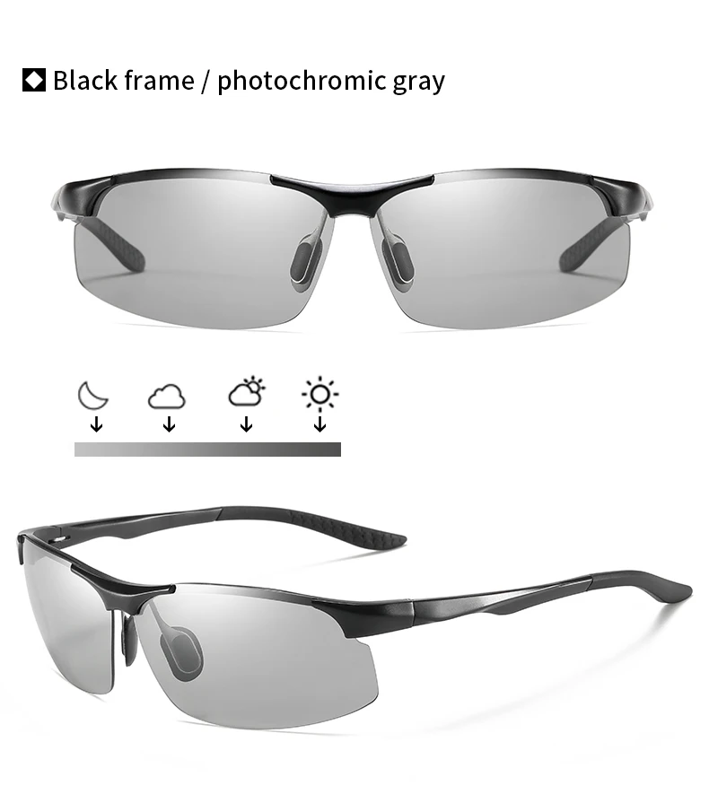 Sunglasses For Men Fashion Day Glasses For Night Vision Photochromic Outdoor Driving Rimless Male Polarized UV400 Lens VT2173