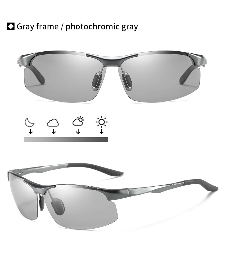 Sunglasses For Men Fashion Day Glasses For Night Vision Photochromic Outdoor Driving Rimless Male Polarized UV400 Lens VT2173