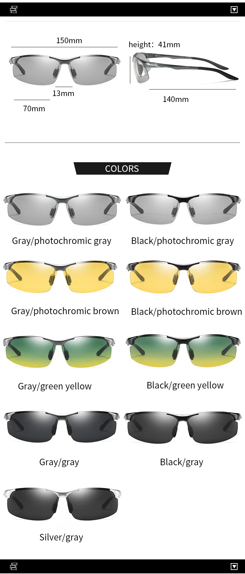 Sunglasses For Men Fashion Day Glasses For Night Vision Photochromic Outdoor Driving Rimless Male Polarized UV400 Lens VT2173