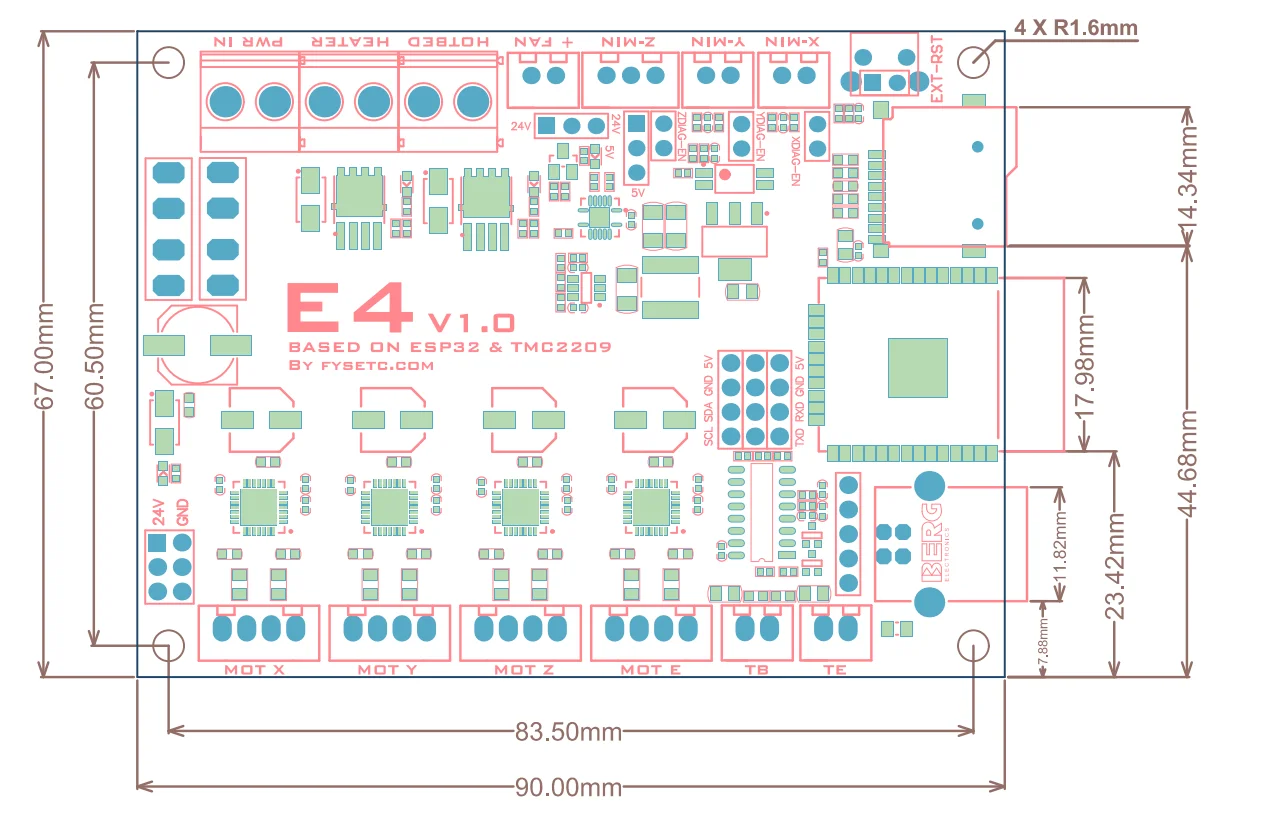 FYSETC E4 Board with Built-in Wi-Fi and Bluetooth 4 pcs TMC2209 240MHz 16M Flash 3D Printer Control Board Based for 3D Printer