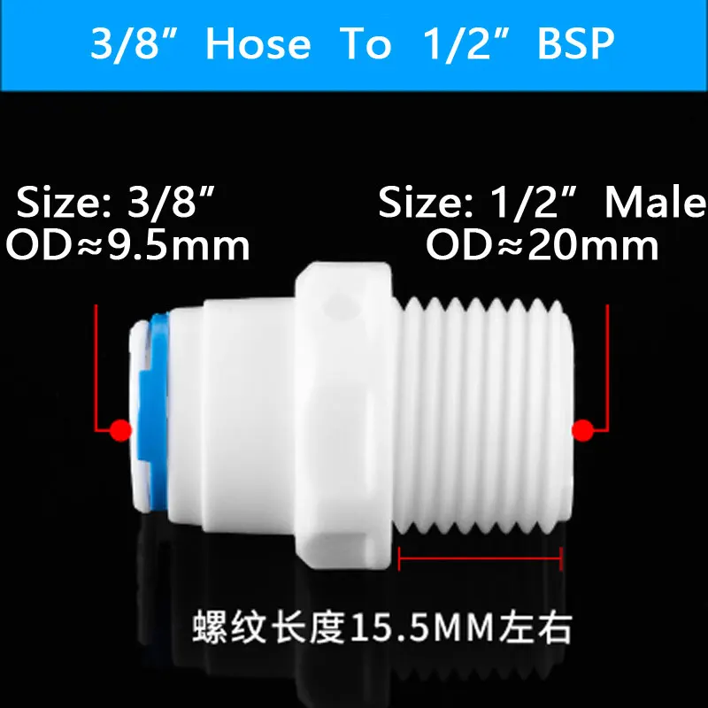 RO Water Straight Pipe Fitting 1/4 3/8 OD Hose 1/8" 1/4" 1/2" 3/8" BSP Male Thread Plastic Quick Connector System Water Purifies