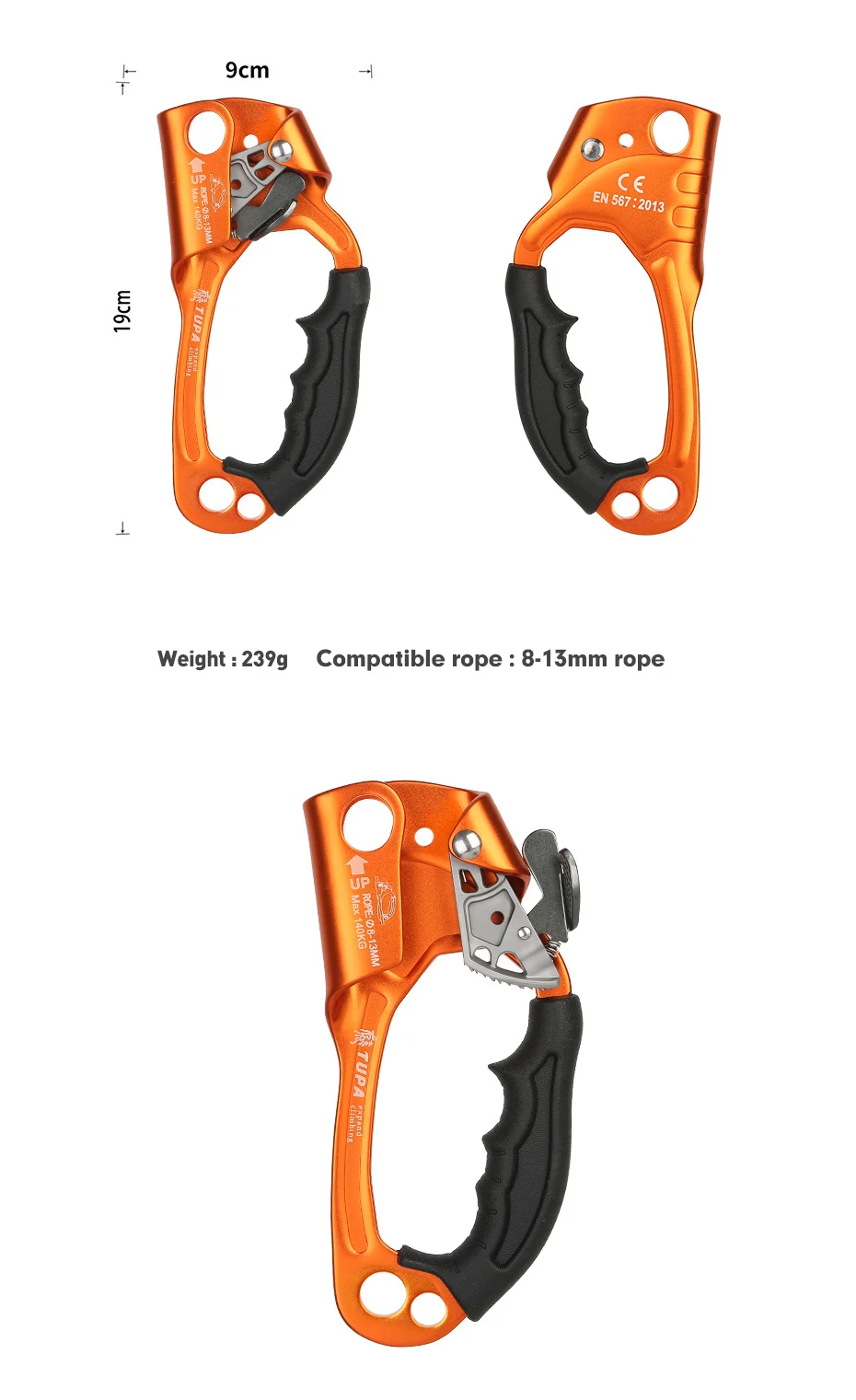 Outdoor Rock Climbing SRT Hand Ascender Device Mountaineer Handle Ascender Left Hand Right Hand Climbing EquipmentRope Tools
