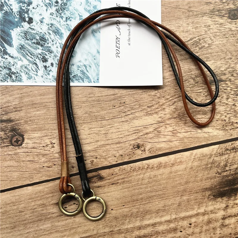 Genuine Leather Cell Phone Lanyard Neck Strap Holder Key Lanyard ID Badge Holders Phone Neck Straps with Keyring For iPhone