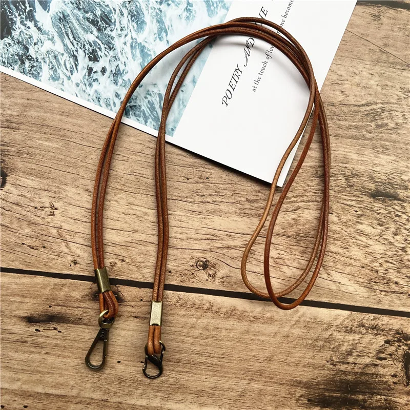 Genuine Leather Cell Phone Lanyard Neck Strap Holder Key Lanyard ID Badge Holders Phone Neck Straps with Keyring For iPhone