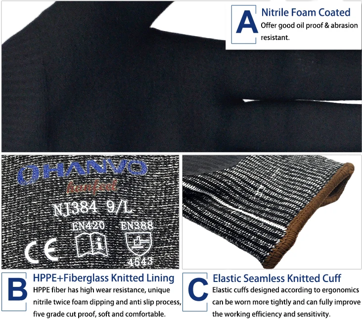 ANSI A4 Anti Cut Resistant Work Glove HPPE Micro Foam Nitrile Maxi High Flex Proof Glass Handling Butcher Safety Gloves