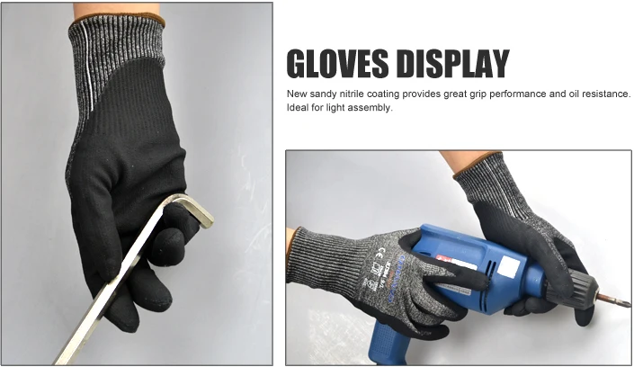 ANSI A4 Anti Cut Resistant Work Glove HPPE Micro Foam Nitrile Maxi High Flex Proof Glass Handling Butcher Safety Gloves