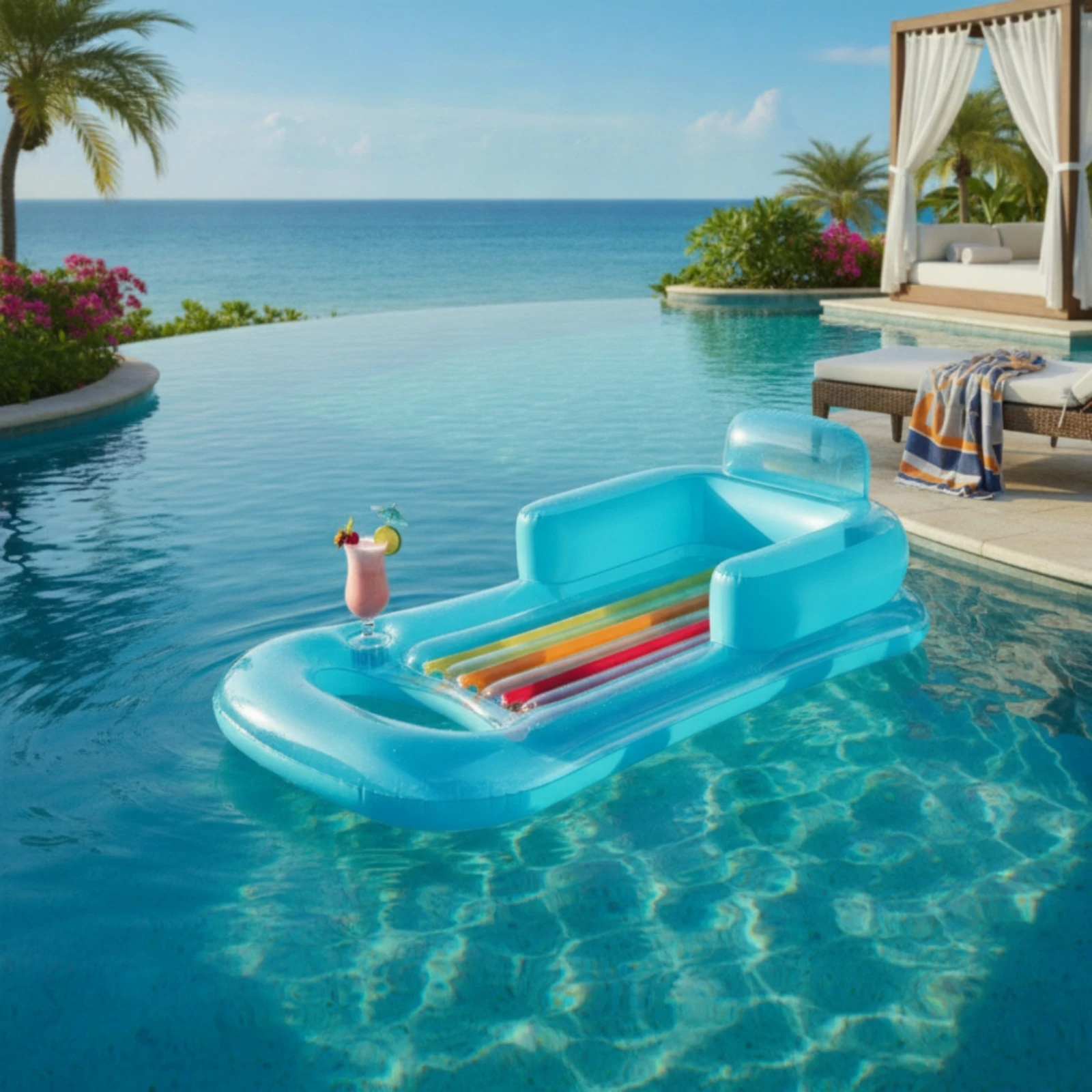 PVC Inflatable Mattress Swiming Pool Air Bed Floating Row Float Sofa Backrest Beach Summer Water Buoyancy Toy Relaxing Chair Mat