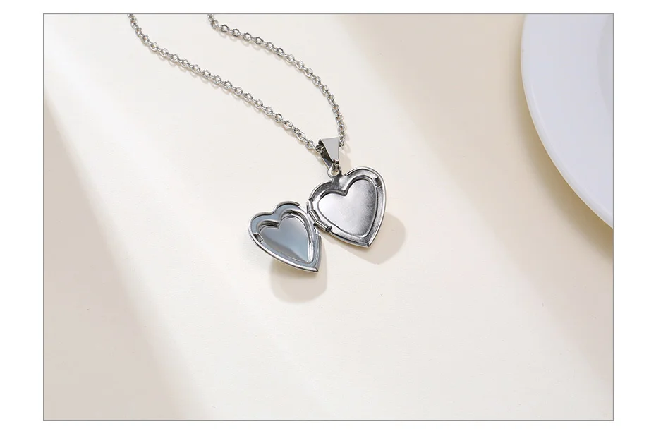 Vnox Customize Picture Name Women Necklaces Heart Locket Pendant Family Image Personalized Anniversary Gift