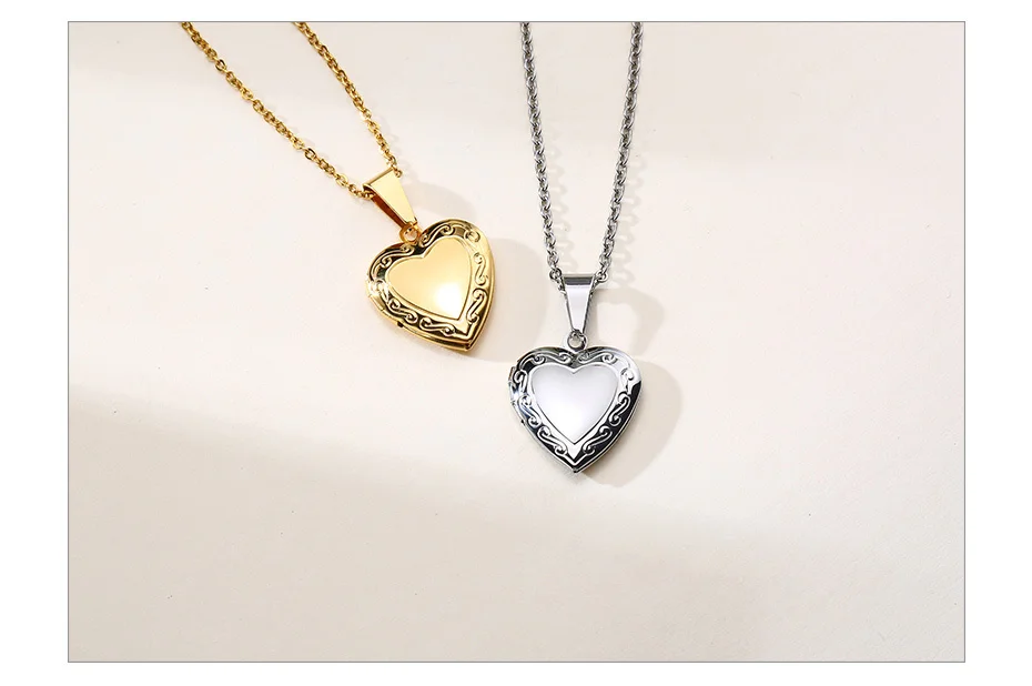 Vnox Customize Picture Name Women Necklaces Heart Locket Pendant Family Image Personalized Anniversary Gift
