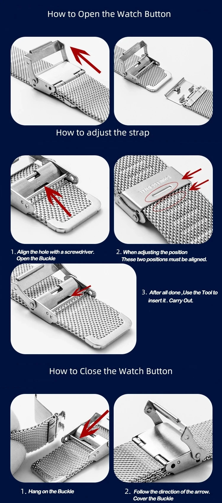 Milan Stainless Steel Mesh Watch Band , 8/10/12/13/14/15/16/17/18/19/20/21/22/24mm, Quick Release Watch Straps for Mens Women