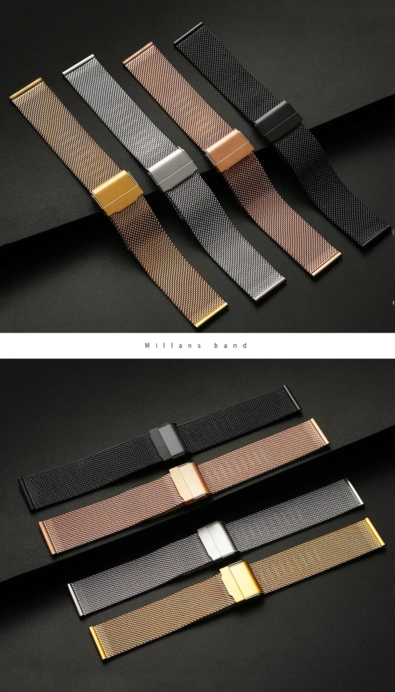 Milan Stainless Steel Mesh Watch Band , 8/10/12/13/14/15/16/17/18/19/20/21/22/24mm, Quick Release Watch Straps for Mens Women