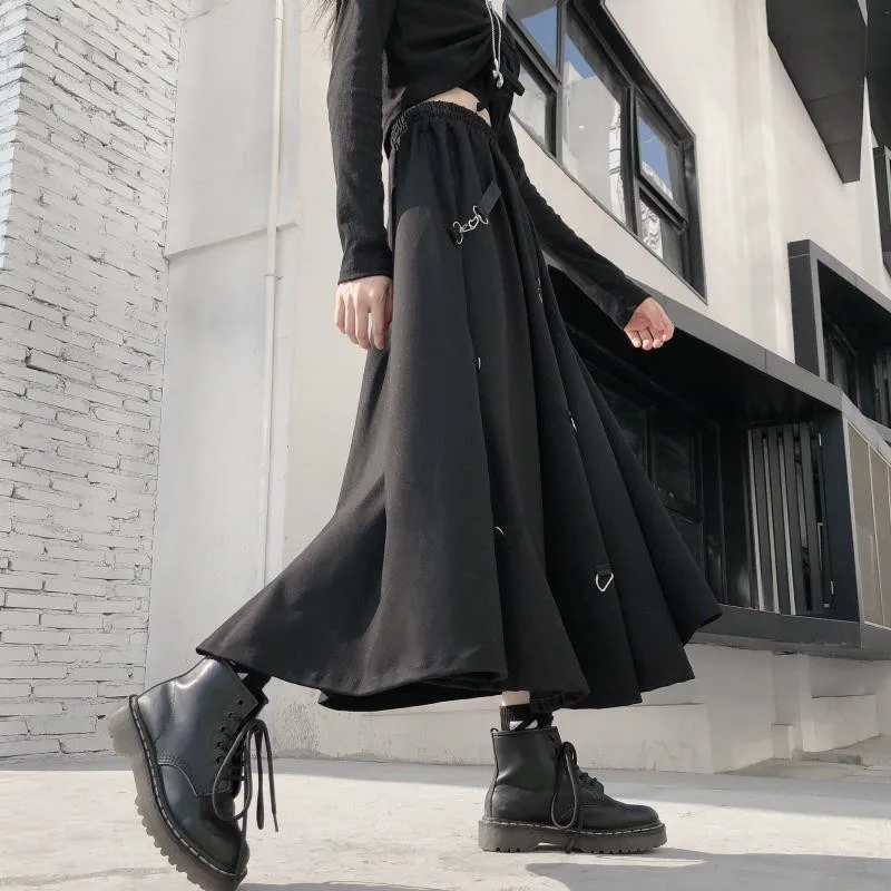 Plus Size Harajuku Punk Style Skirts Women High Waist Buckle Irregular Gothic Skirt Black Hip Hop Streetwear Freely Adjustable