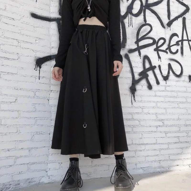 Plus Size Harajuku Punk Style Skirts Women High Waist Buckle Irregular Gothic Skirt Black Hip Hop Streetwear Freely Adjustable