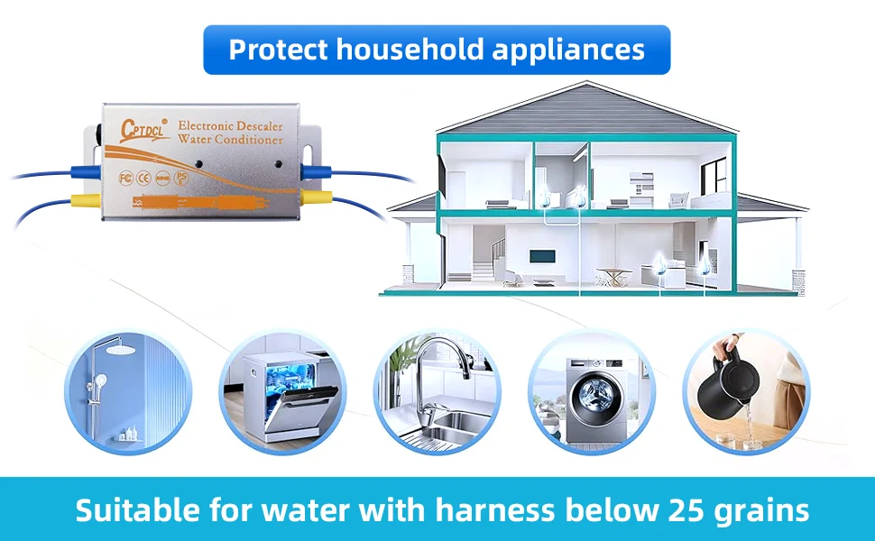 Electronic Water Descaler System Water Descaler, Alternative Electronic Salt-Free Hard Water Conditioner, Alloy Shell