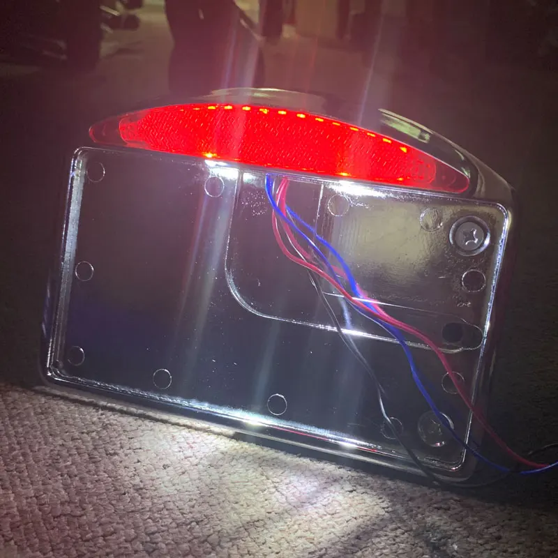 Motorcycle License Plate LED Tail Light Horizontal Side Mount Bracket Holder For Harley Bobber Chopper Custom Touring Universal