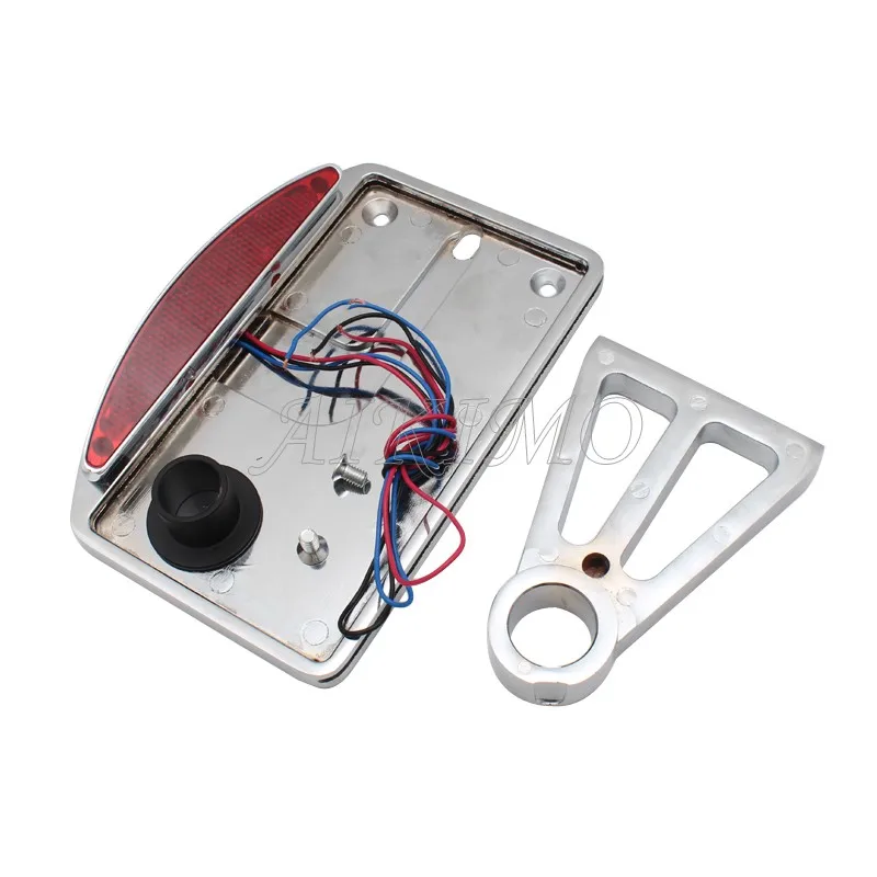 Motorcycle License Plate LED Tail Light Horizontal Side Mount Bracket Holder For Harley Bobber Chopper Custom Touring Universal