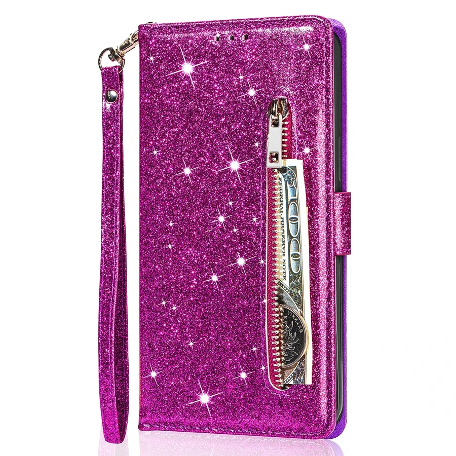 Wallet Glitter Zipper Card Slot Magnetic Flip Leather Case For Xiaomi 14T Redmi 15C 14C 13C 12C Note 14 Pro+ 14S 13 12 11 10 Pro