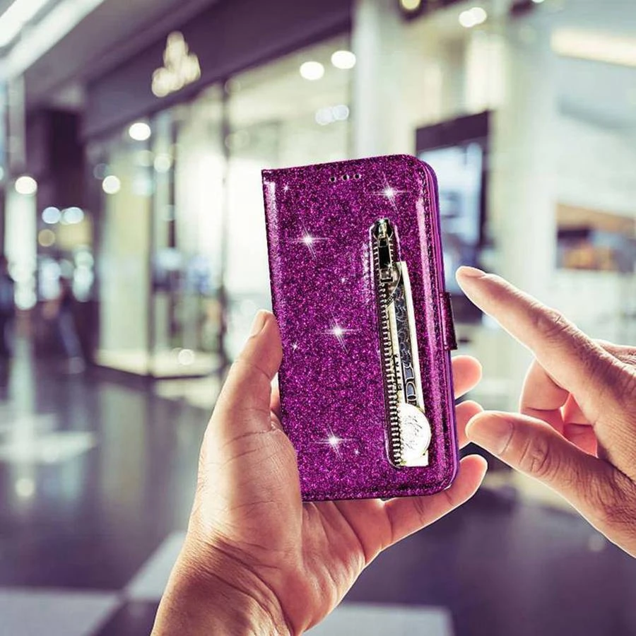 Wallet Glitter Zipper Card Slot Magnetic Flip Leather Case For Xiaomi 14T Redmi 15C 14C 13C 12C Note 14 Pro+ 14S 13 12 11 10 Pro