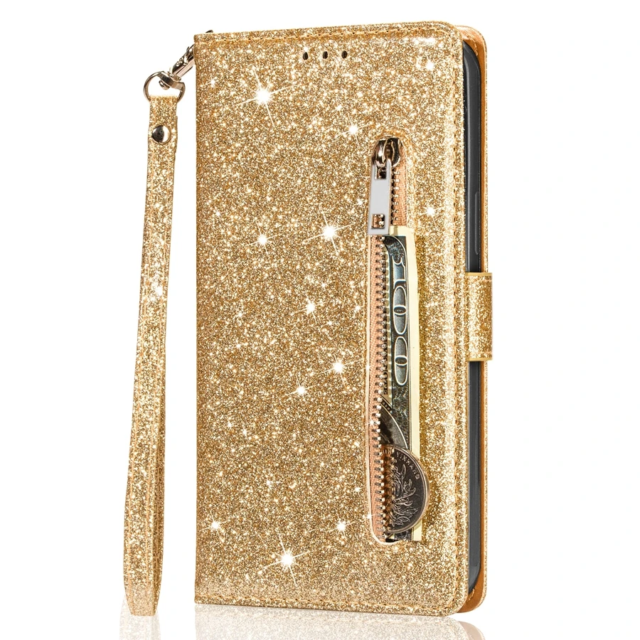 Wallet Glitter Zipper Card Slot Magnetic Flip Leather Case For Xiaomi 14T Redmi 15C 14C 13C 12C Note 14 Pro+ 14S 13 12 11 10 Pro