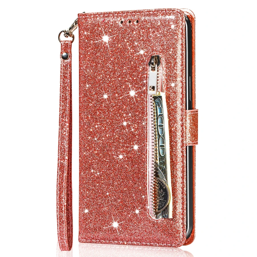 Wallet Glitter Zipper Card Slot Magnetic Flip Leather Case For Xiaomi 14T Redmi 15C 14C 13C 12C Note 14 Pro+ 14S 13 12 11 10 Pro