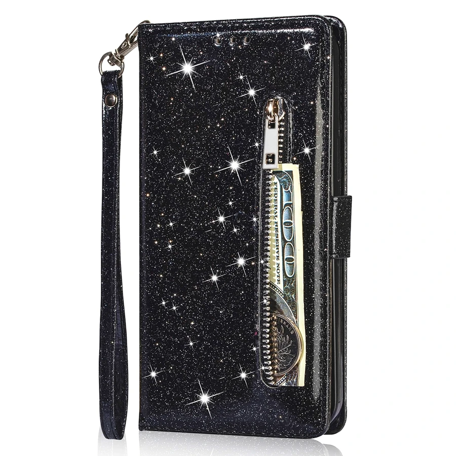Wallet Glitter Zipper Card Slot Magnetic Flip Leather Case For Xiaomi 14T Redmi 15C 14C 13C 12C Note 14 Pro+ 14S 13 12 11 10 Pro