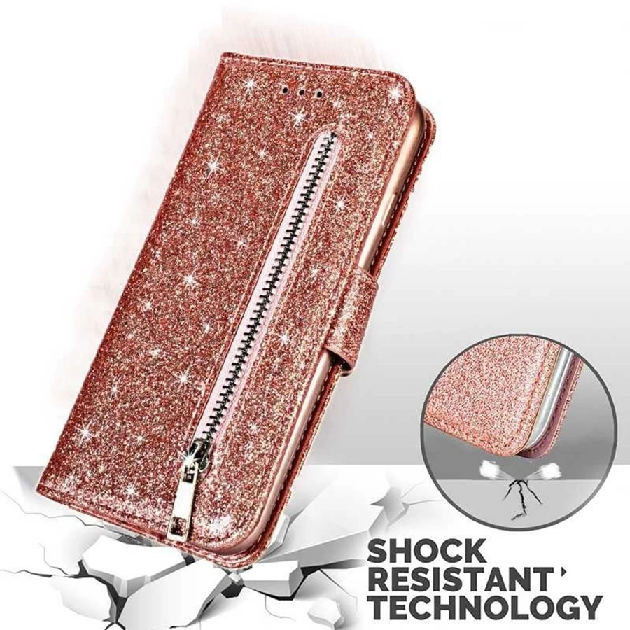 Wallet Glitter Zipper Card Slot Magnetic Flip Leather Case For Xiaomi 14T Redmi 15C 14C 13C 12C Note 14 Pro+ 14S 13 12 11 10 Pro