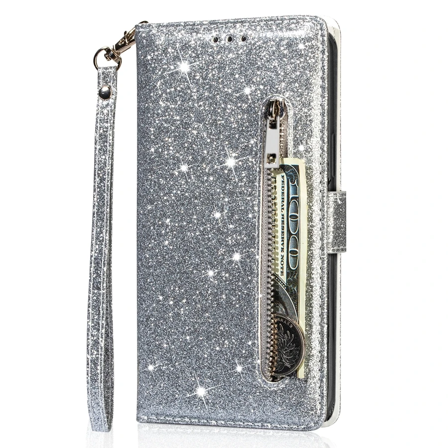 Wallet Glitter Zipper Card Slot Magnetic Flip Leather Case For Xiaomi 14T Redmi 15C 14C 13C 12C Note 14 Pro+ 14S 13 12 11 10 Pro