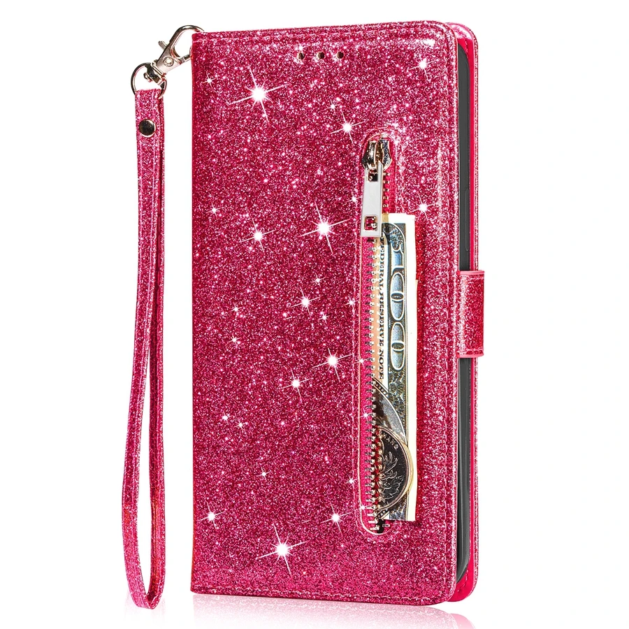 Wallet Glitter Zipper Card Slot Magnetic Flip Leather Case For Xiaomi 14T Redmi 15C 14C 13C 12C Note 14 Pro+ 14S 13 12 11 10 Pro
