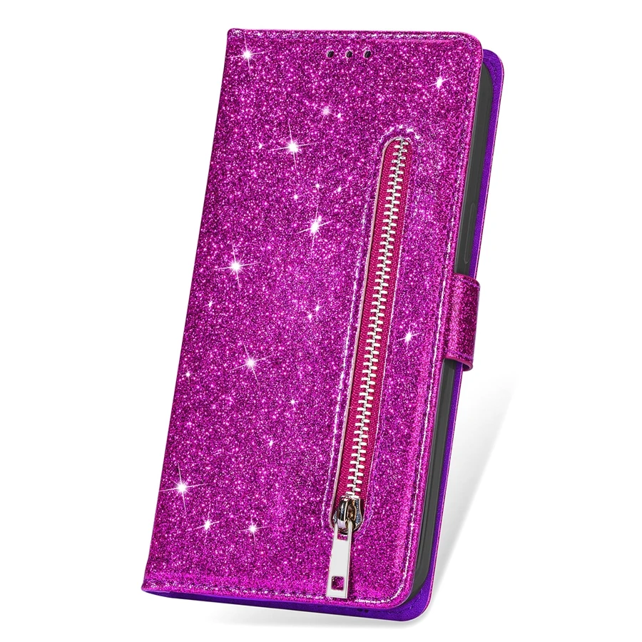Wallet Glitter Zipper Card Slot Magnetic Flip Leather Case For Xiaomi 14T Redmi 15C 14C 13C 12C Note 14 Pro+ 14S 13 12 11 10 Pro