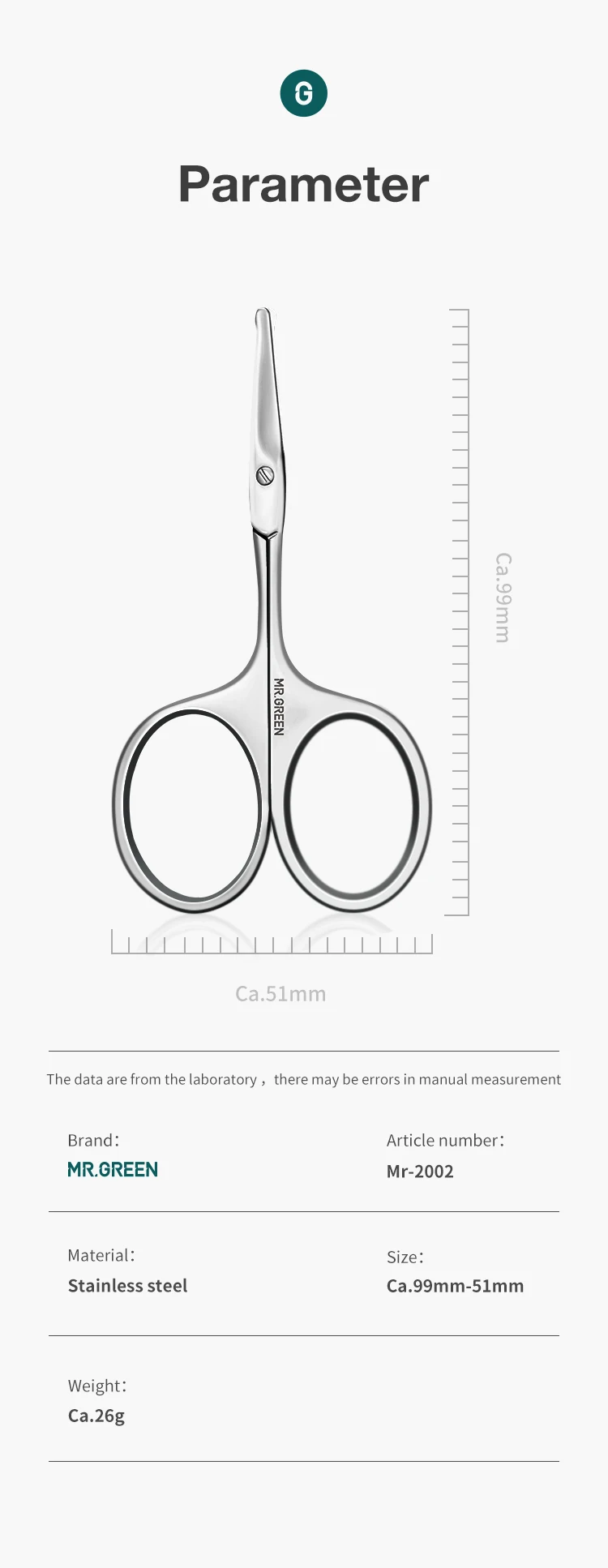 MR.GREEN Facial Hair Scissors Rounded Professional Stainless Steel Mustache Nose Hair Beard Eyebrows Eyelashes Trimming Clippers