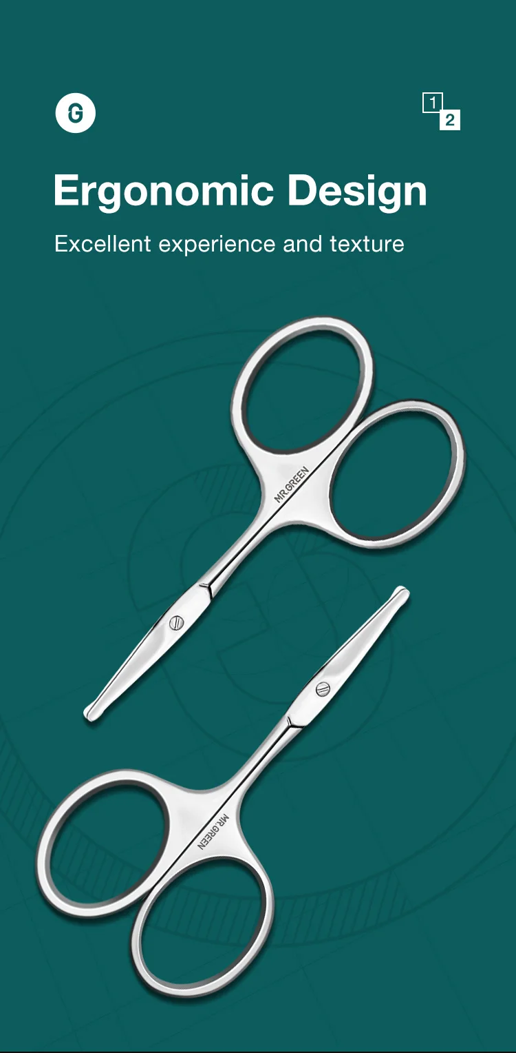 MR.GREEN Facial Hair Scissors Rounded Professional Stainless Steel Mustache Nose Hair Beard Eyebrows Eyelashes Trimming Clippers
