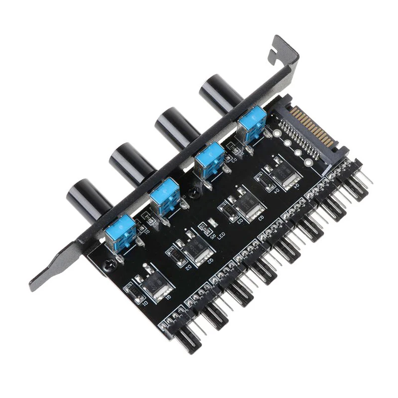 PCI Fan Speed Controller,12V Molex 4Pin or SATA Powered 6 8 Fan Hub,PWM 4 Pin CPU Radiator 3Pin Case Cooler Temperature Control
