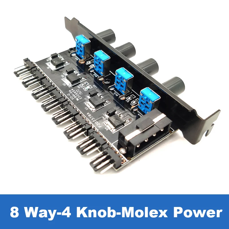 PCI Fan Speed Controller,12V Molex 4Pin or SATA Powered 6 8 Fan Hub,PWM 4 Pin CPU Radiator 3Pin Case Cooler Temperature Control