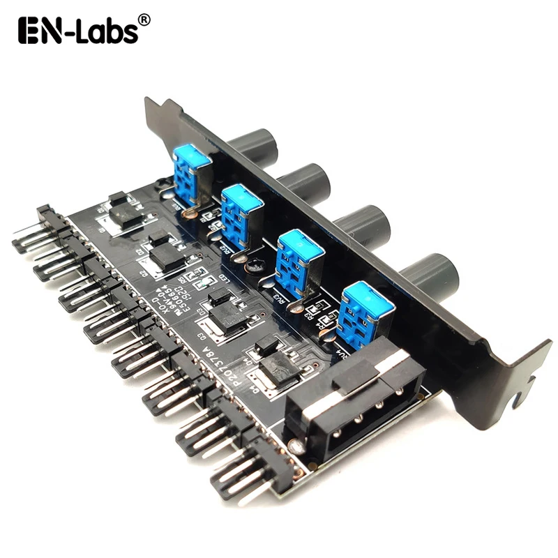 PCI Fan Speed Controller,12V Molex 4Pin or SATA Powered 6 8 Fan Hub,PWM 4 Pin CPU Radiator 3Pin Case Cooler Temperature Control