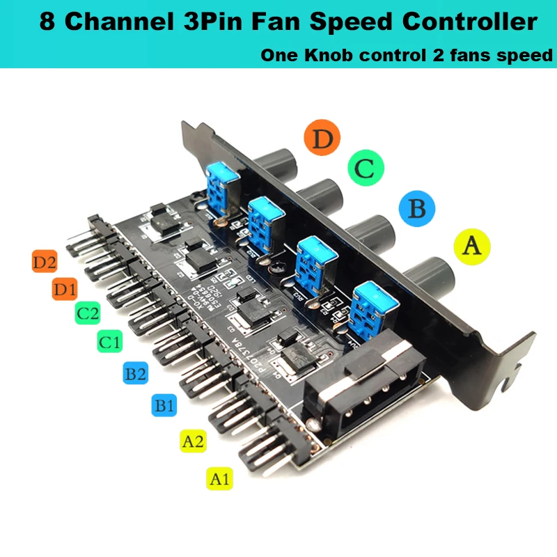 PCI Fan Speed Controller,12V Molex 4Pin or SATA Powered 6 8 Fan Hub,PWM 4 Pin CPU Radiator 3Pin Case Cooler Temperature Control