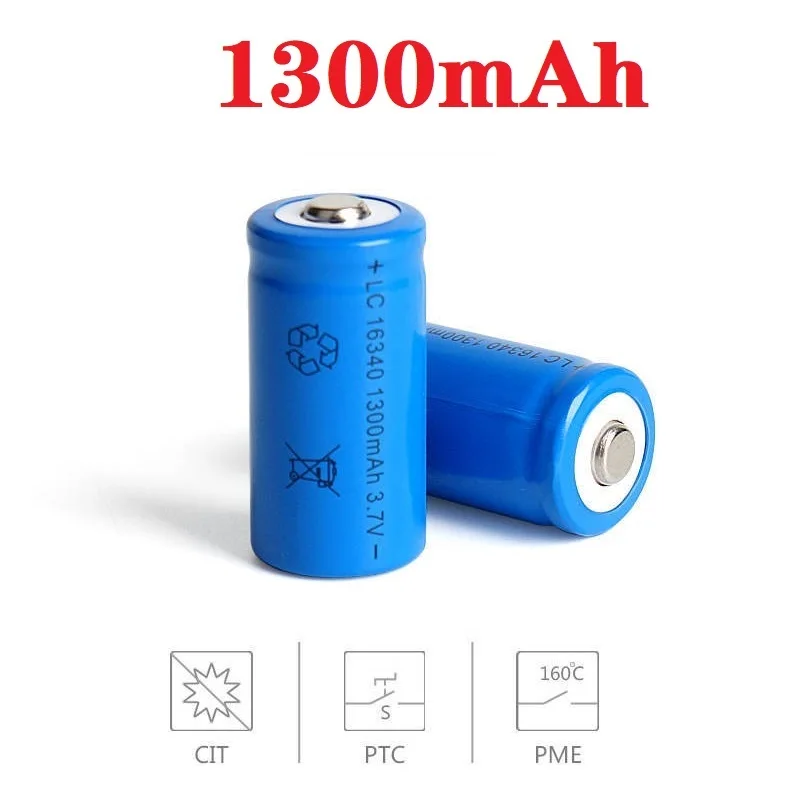 16340 1300mAh 3.7V Li-ion Rechargeable Batteries CR123A Battery For LED Flashlight Travel Wall Charger For 16340 CR123A Battery