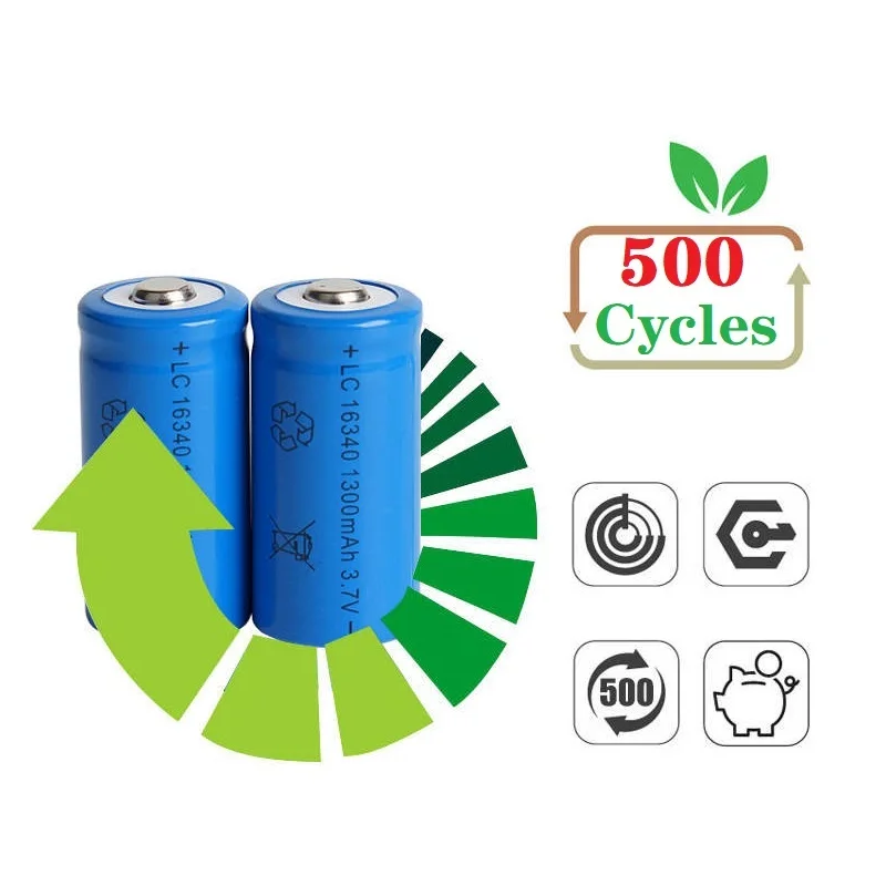 16340 1300mAh 3.7V Li-ion Rechargeable Batteries CR123A Battery For LED Flashlight Travel Wall Charger For 16340 CR123A Battery