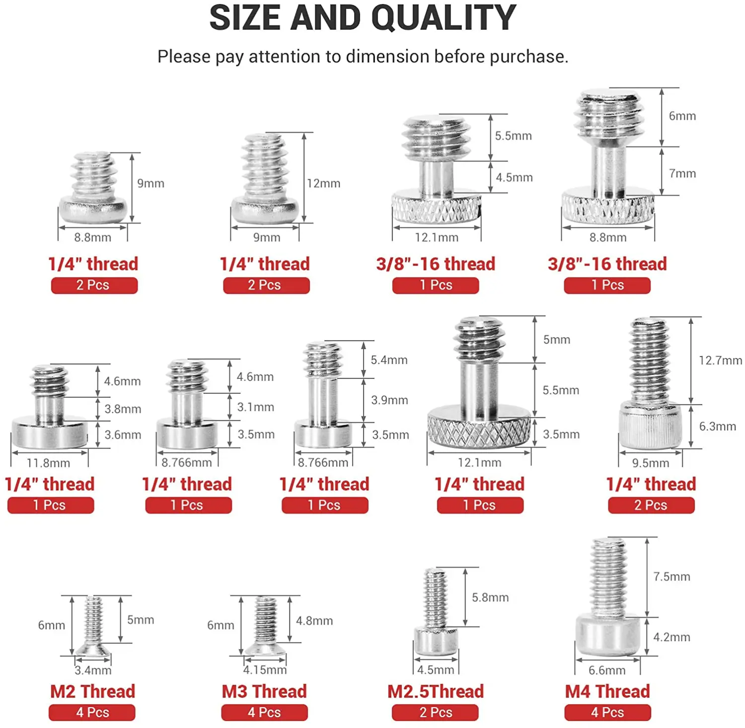 SmallRig Full Kit of 26 Screw Set Mounting Screws for Camera Cages, Handles, Plates Includes 1/4”, 3/8”, M2, M2.5, M3/M4 AAK2326