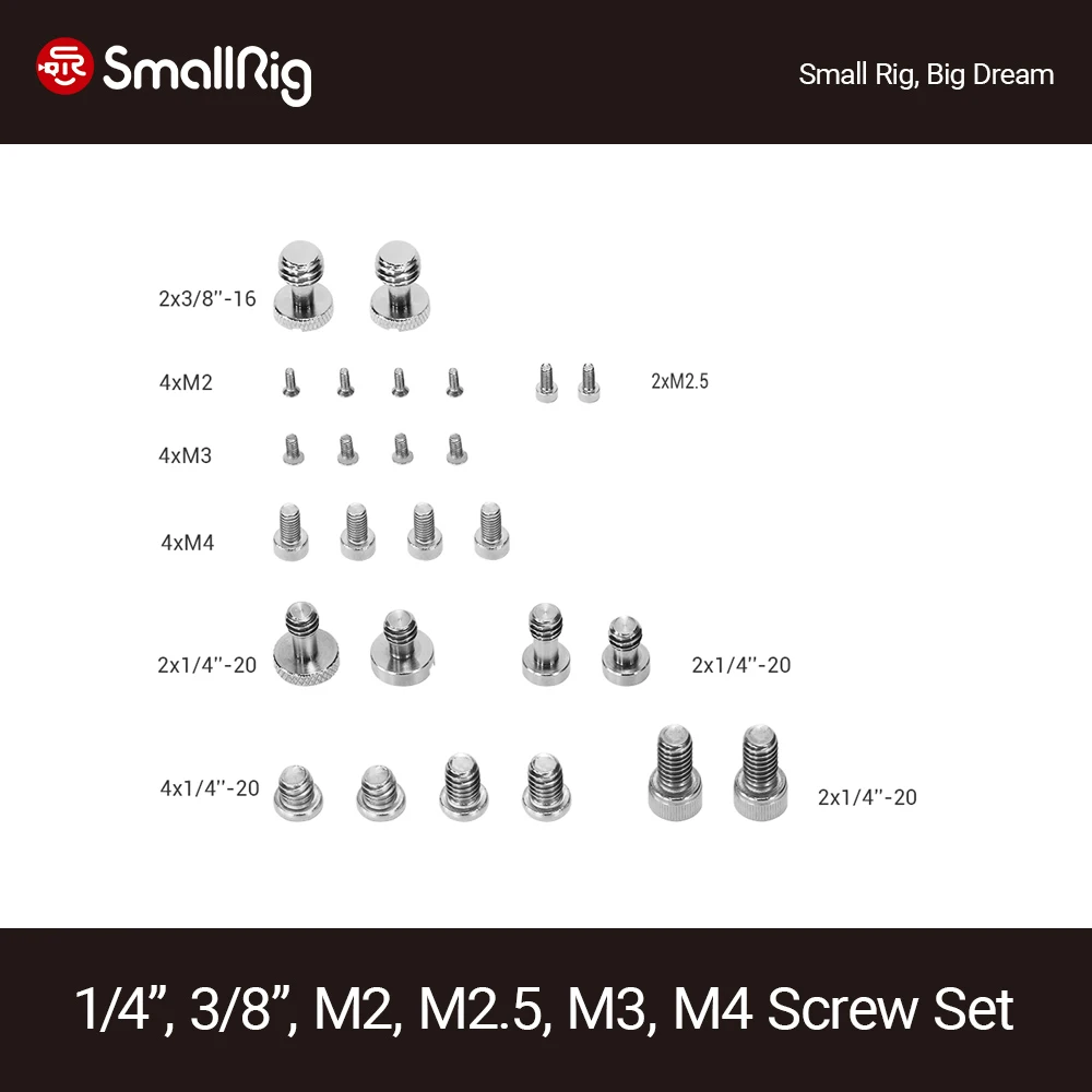 SmallRig Full Kit of 26 Screw Set Mounting Screws for Camera Cages, Handles, Plates Includes 1/4”, 3/8”, M2, M2.5, M3/M4 AAK2326