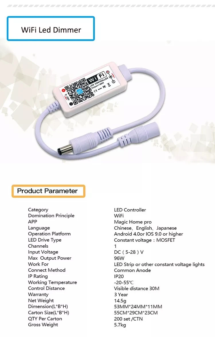 Magic Home DC 12V 24V Wireless Mini WiFi Dimmable Controller Single Color LED Controllers for 2835 5050 5730 LED Strip Light