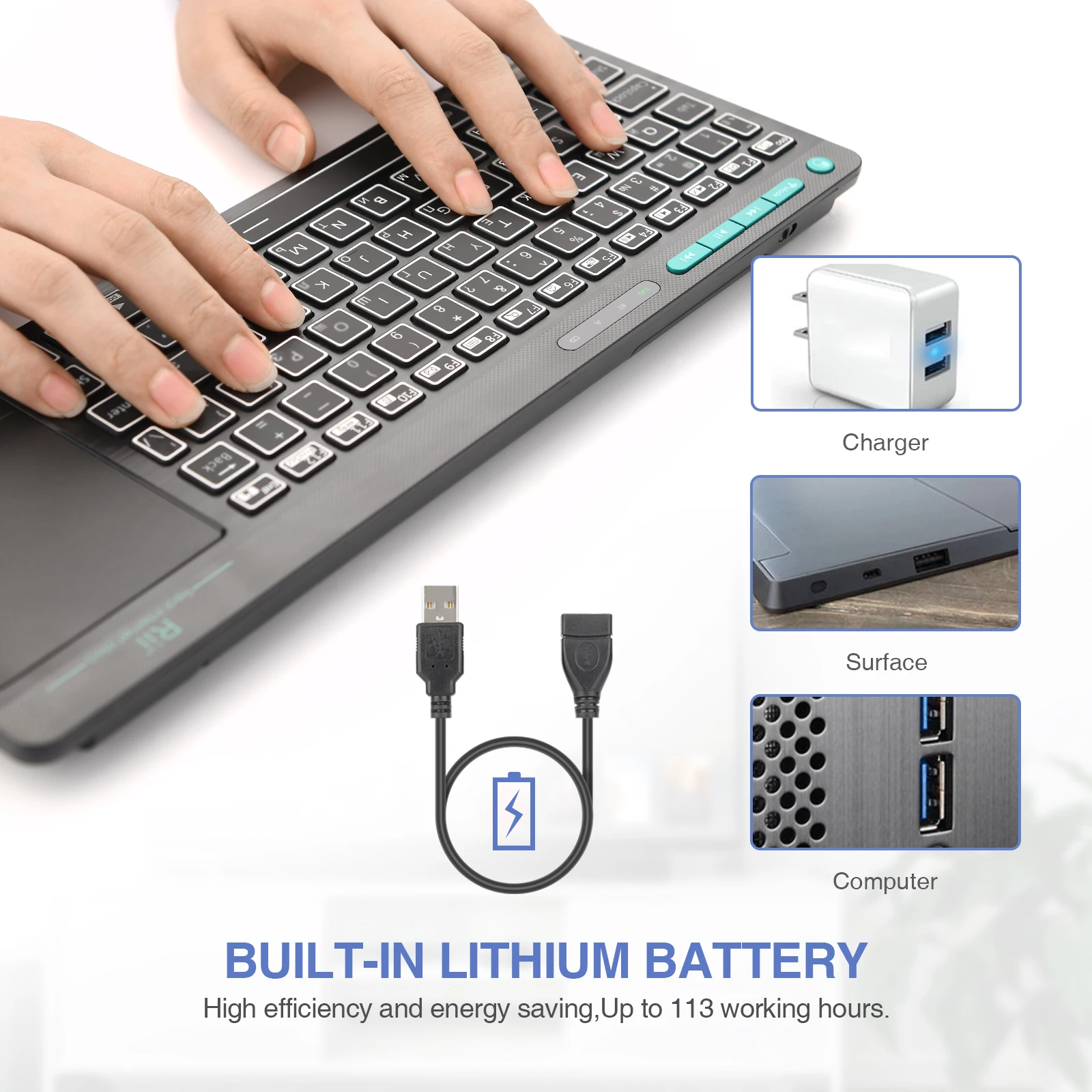 Rii K18S Wireless Backlit Russian Mini Bluetooth Keyboard with Multi-Touch For Smart TV Android TV Box,IPTV HTPC,PC