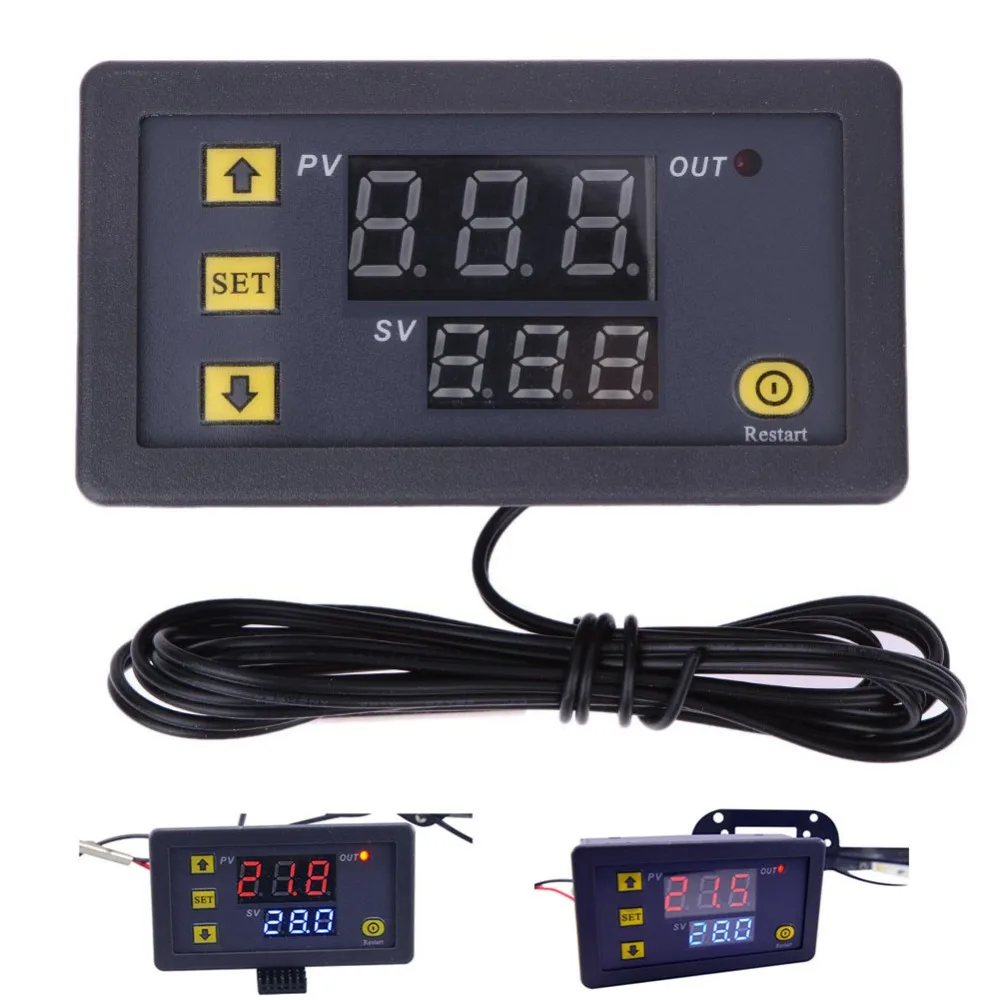 W3230 12V 24V AC110-220V Probe line 20A Digital Temperature Control LED Display Thermostat With Heat/Cooling Control Instrument