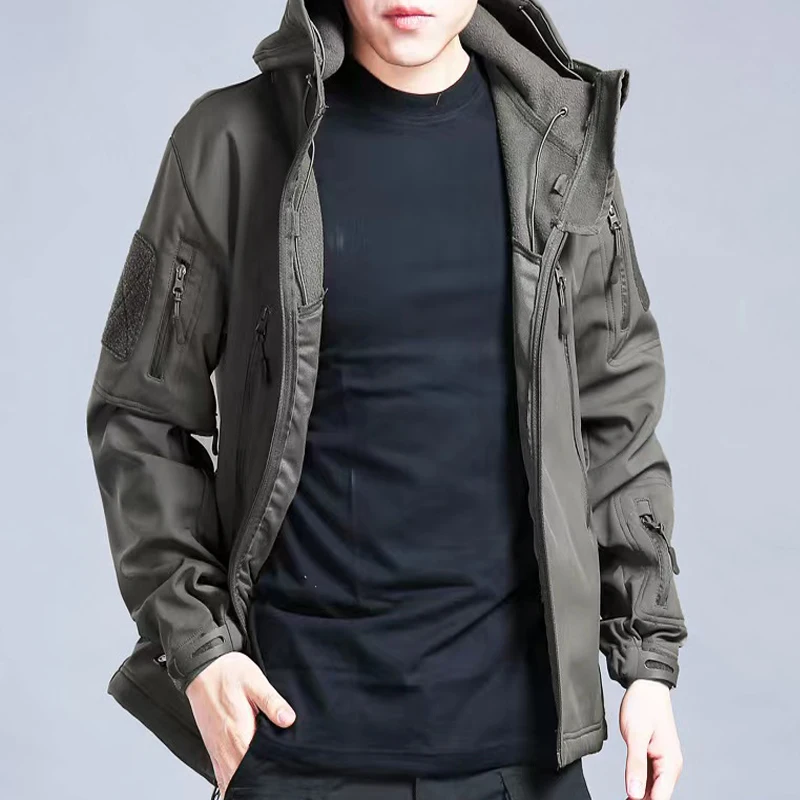 Winter Autumn Tactical Jackets Elastic Men Fleece Waterproof Suits Fishing Warm Hiking Camping Tracksuits Set Hood Coat S-5XL