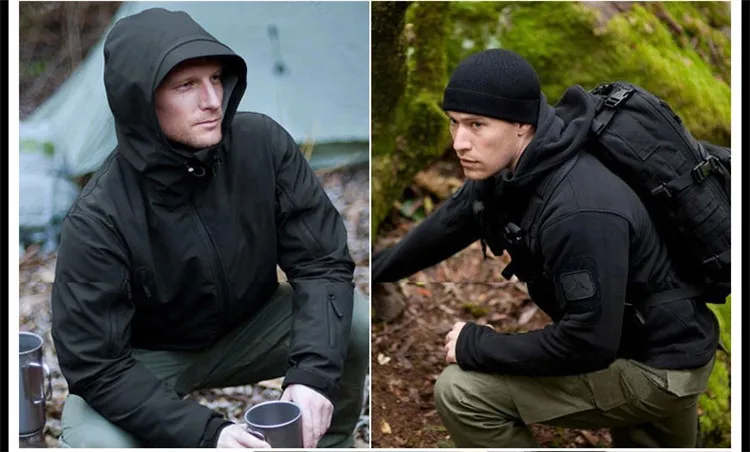 Winter Autumn Tactical Jackets Elastic Men Fleece Waterproof Suits Fishing Warm Hiking Camping Tracksuits Set Hood Coat S-5XL