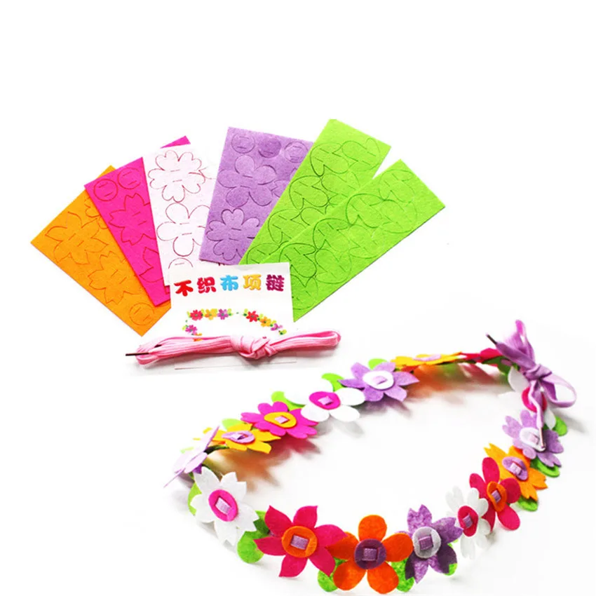 3PCS DIY Non-woven Necklace Flower DIY Handmade Wreath Garland Creative Children Toys Exquisite Safety Crafts Toy Girls Gifts