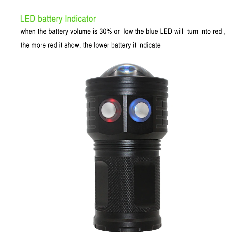 Tactical Underwater 100m LED Diving Flashlight Waterproof COB LED 10800Lumens Photography Video Fill Light Torch 4*18650 Battery